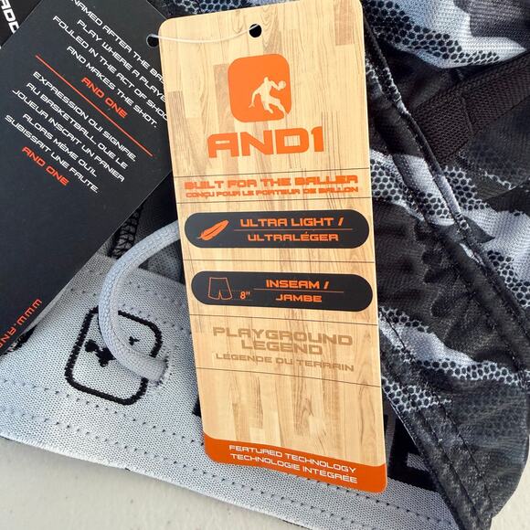 And1 Offense Shorts Mens 3XL Black Camo Print Shiny 8" Inseam Drawstring - Picture 6 of 7